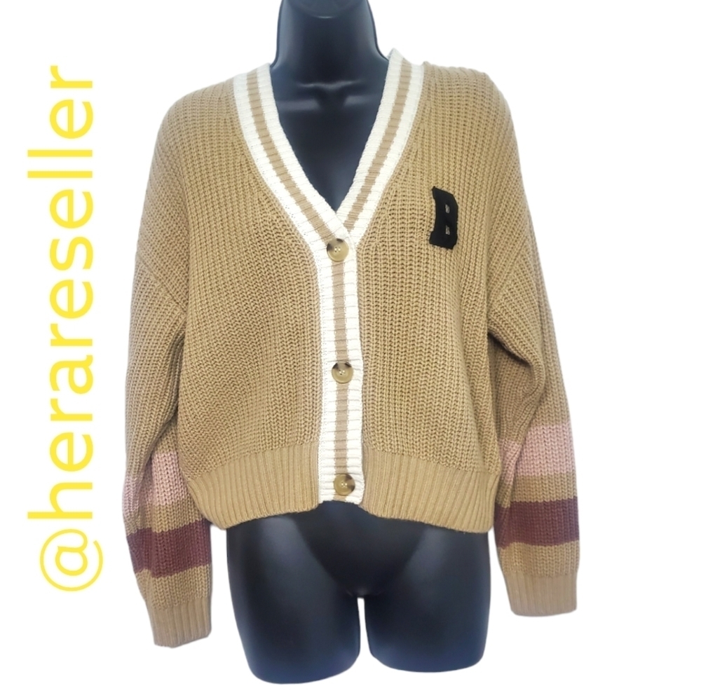 Love Tree Large V Neck Brown Short Knit Sweater Cardigan